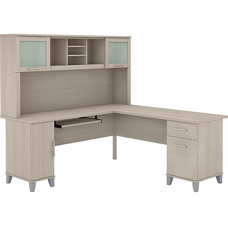 Bush Furniture Somerset 72"W L Shaped Desk with Hutch, Sand Oak (SET001SO) image 1