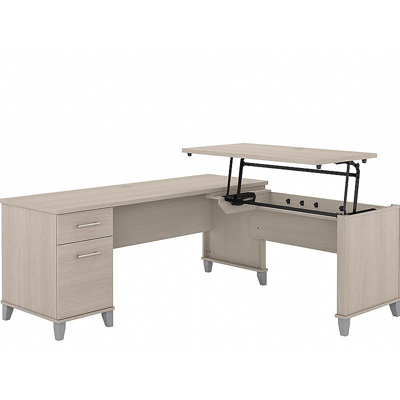 Bush Furniture Somerset 72"W 3 Position Sit to Stand L Shaped Desk, Sand Oak (SET014SO) image 1