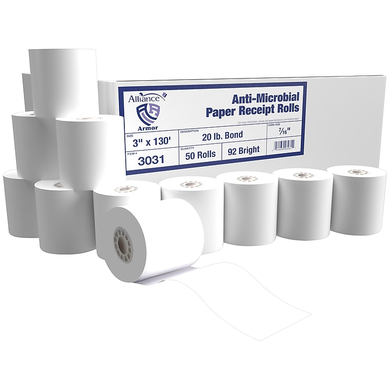 Alliance Armor Receipt Paper Roll, 3" x 130', 50 Rolls/Carton (3031) image 1