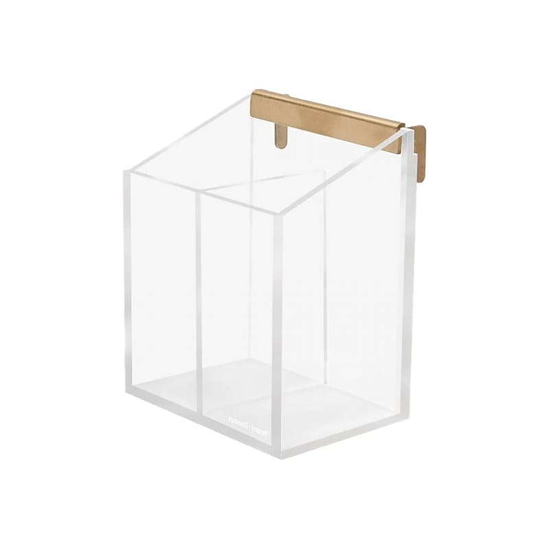 Russell+Hazel Bloc 2-Compartment Acrylic Wall Pencil Holder, Clear/Gold (44628) image 1