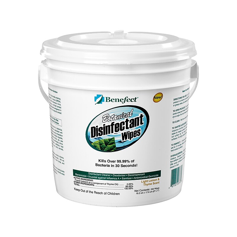 Benefect Botanical Disinfecting Wipes, Light Lemon/Thyme Scent, 250 Wipes/Container (20376) image 1