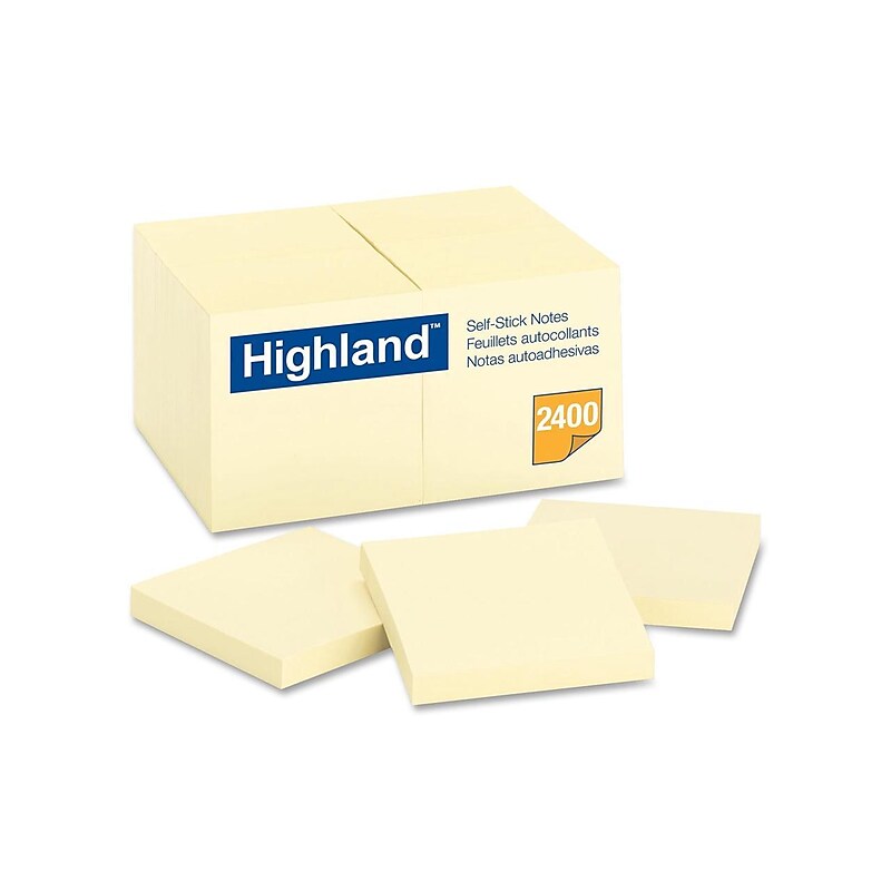 Highland Sticky Note, 3" x 3", Yellow, 100 Sheets/Pad, 24 Pads/Pack (654924PK) image 1