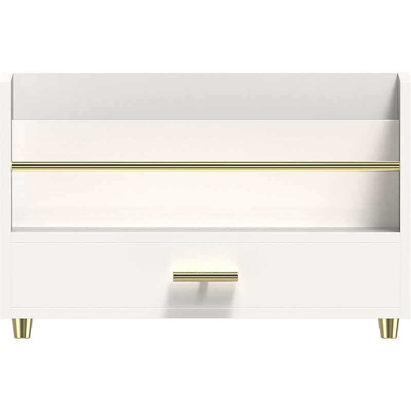U Brands Juliet 2-Compartment Pine Wood Letter Sorter with Drawer, White/Gold (3464U00-24) image 1