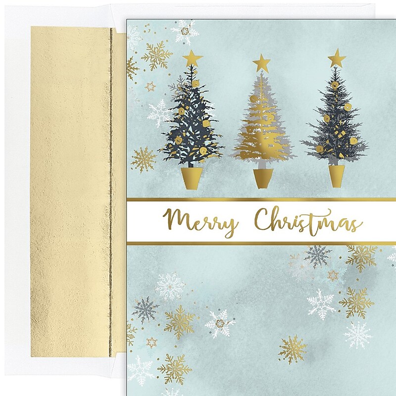 JAM PAPER Christmas Cards & Matching Envelopes Set, 7 6/7" x 5 5/8", Christmas Tree Trio, 18/Pack (526937200) image 1