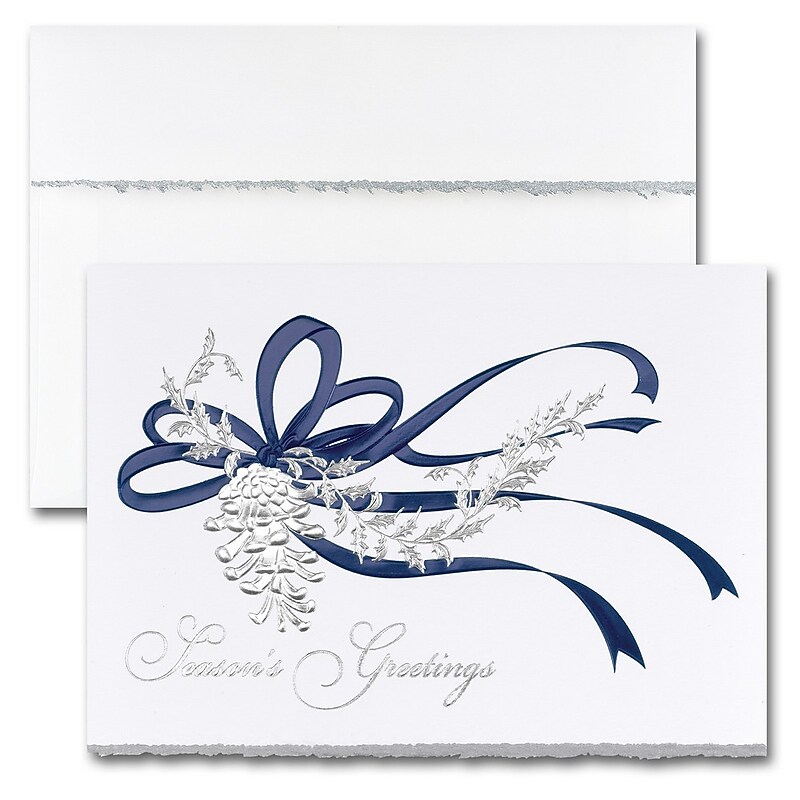 JAM PAPER Blank Christmas Cards & Matching Envelopes Set, Pine Cone with Ribbon, 25/Pack (526M0120WB) image 1