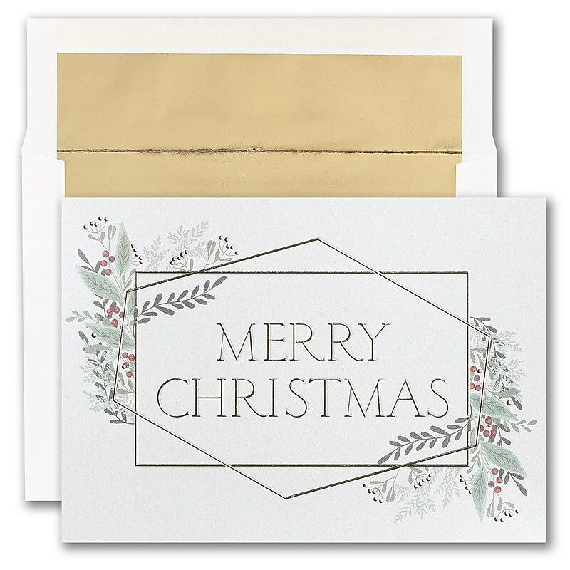 JAM PAPER Blank Christmas Cards & Matching Envelopes Set, Christmas Greenery, 25/Pack (526M1901WB) image 1