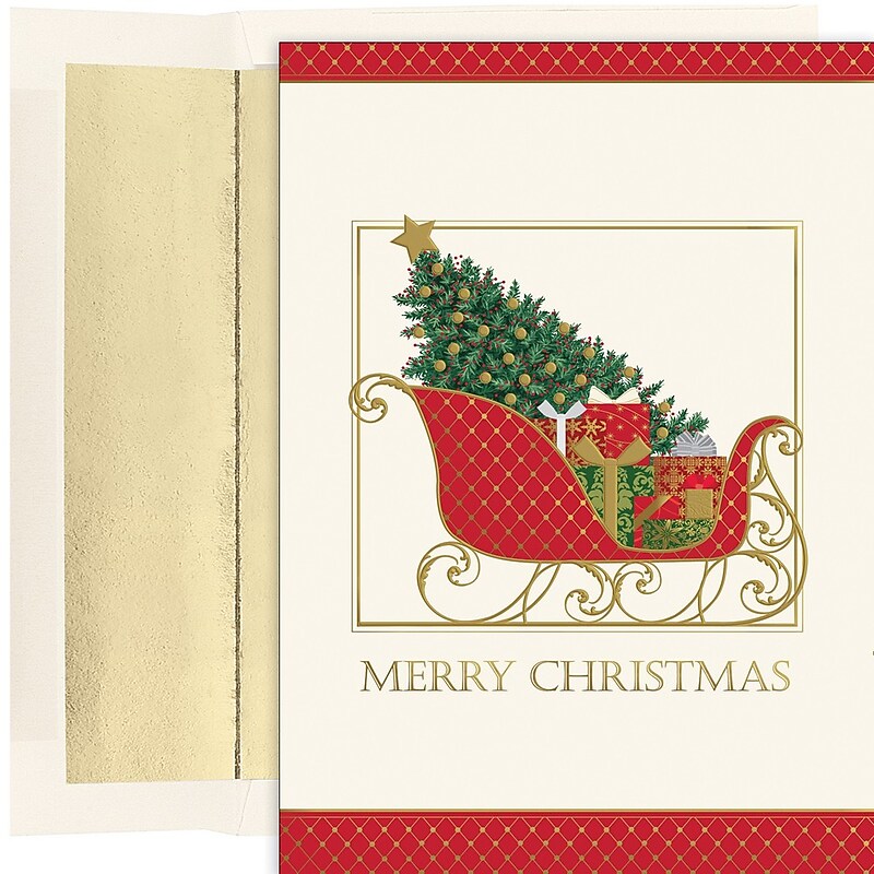 JAM PAPER Christmas Cards & Matching Envelopes Set, 7 6/7" x 5 5/8", Santa's Elegant Sleigh, 18/Pack (526938200) image 1