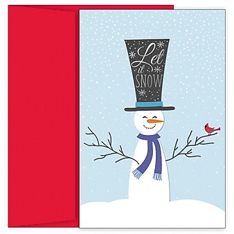 JAM PAPER Christmas Cards & Matching Envelopes Set, 7 6/7" x 5 5/8", Top Hat Snowman, 18/Pack (526941200)