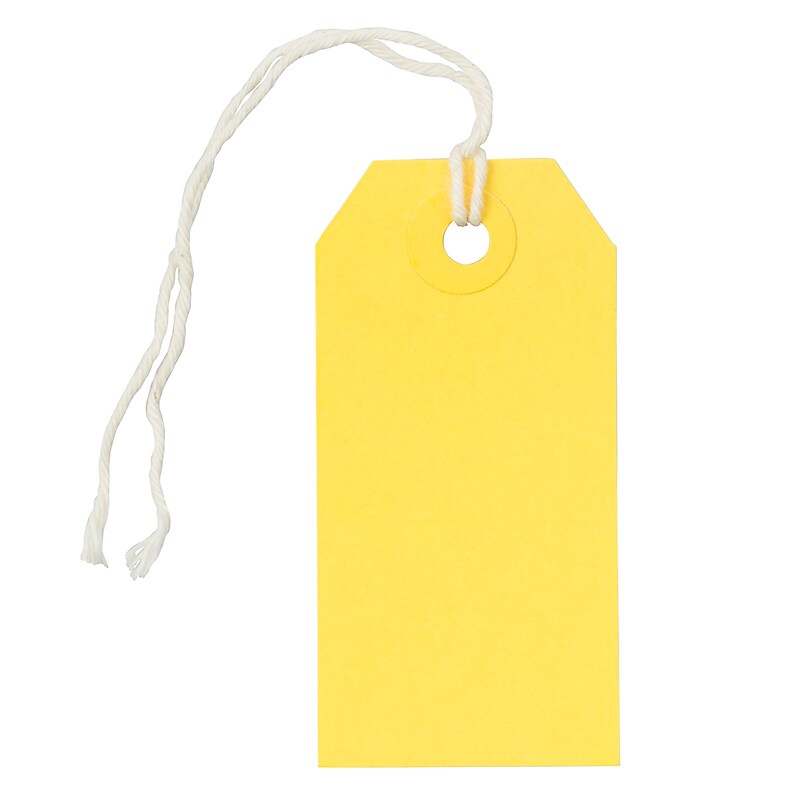 JAM PAPER Gift Tags with String, Small, 3 1/4 x 1 5/8,  Yellow, 100/pack (91931055B) image 1