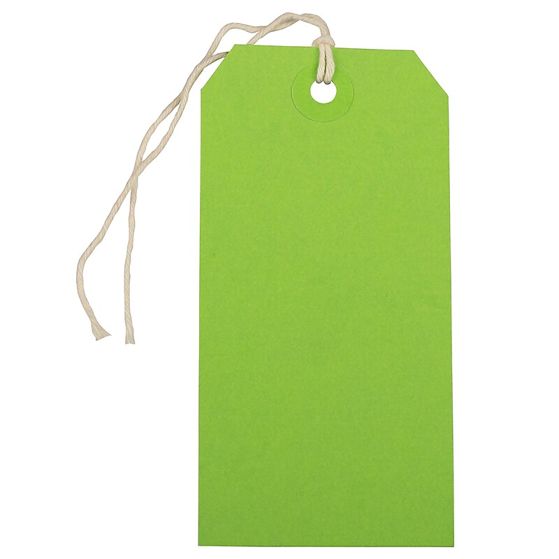 JAM PAPER Gift Tags with String, Medium, 4 3/4 x 2 3//8, Green, Bulk 1000/Carton (39197116C) image 1