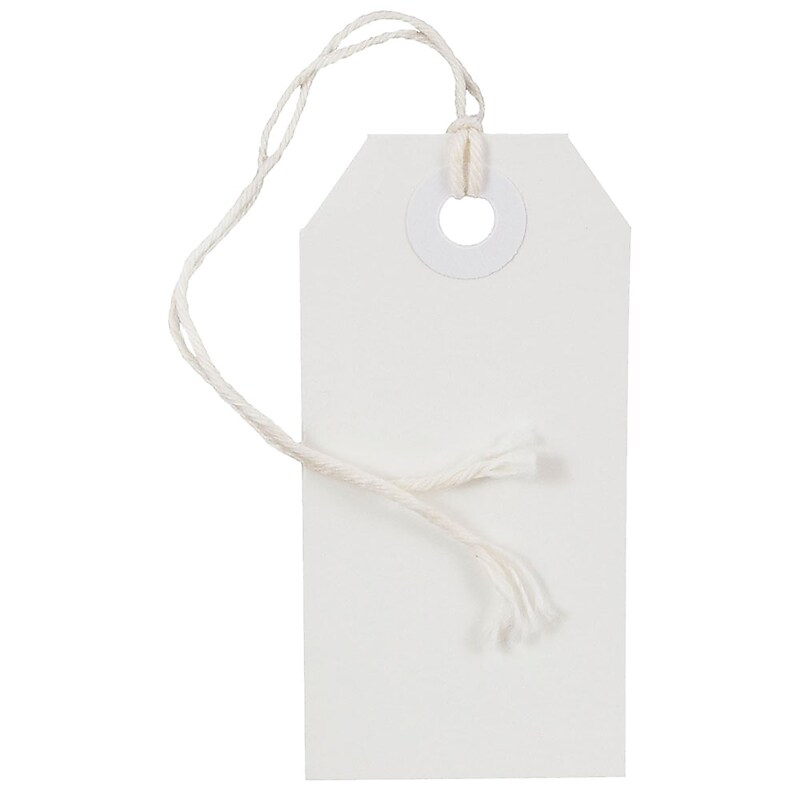 JAM PAPER Gift Tags with String, Small, 3 1/4 x 1 5/8, White, Bulk 1000/Carton (9197265C) image 1