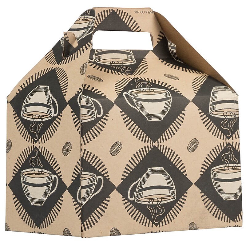 JAM PAPER Gable Gift Box with Handle, Medium, 4 x 8 x 5 1/4, Kraft & Coffee Design image 1