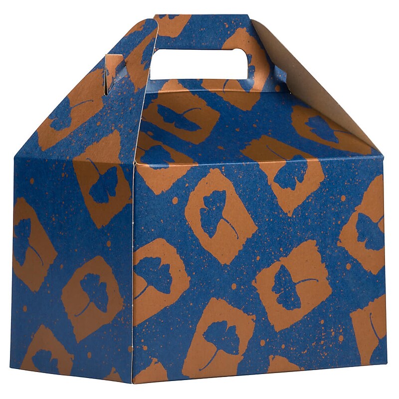 JAM PAPER Gable Gift Box with Handle, Medium, 4 x 8 x 5 1/4, Blue & Orange Flower Design image 1