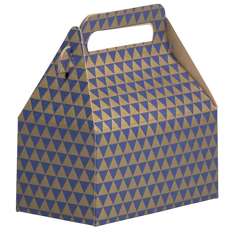 JAM PAPER Gable Gift Box with Handle, Small, 3 1/4 x 6 x 3, Purple & Gold Diamond image 1