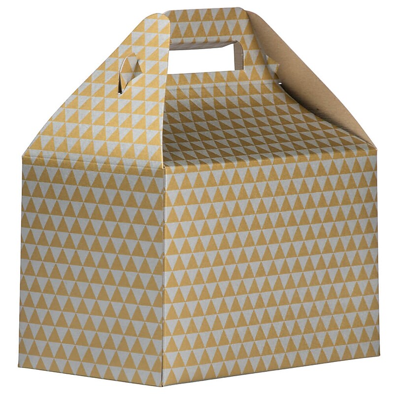 JAM PAPER Gable Gift Box with Handle, Medium, 4 x 8 x 5 1/4, Gold & Silver Diamond image 1
