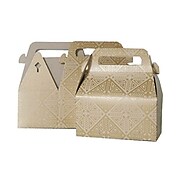 JAM PAPER Gable Gift Box with Handle, Small, 3 1/4 x 6 x 3, Gold & Kraft Design