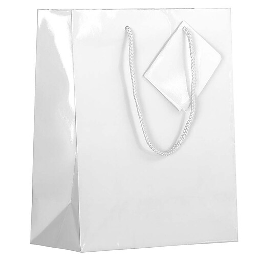 JAM Paper Glossy Gift Bag with Rope Handles, Medium, White, 100 Bags