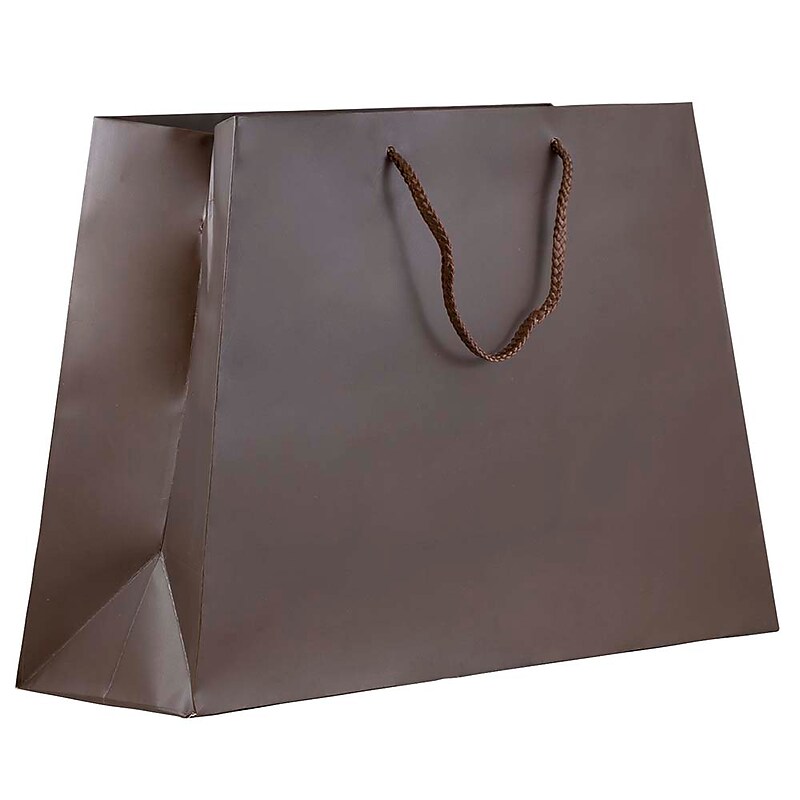 JAM Paper Matte Trapezoid Gift Bags with Rope Handles, 12" x 5" x 11", Matte Chocolate Brown, 100 Bags/Pack (1181214684B) image 1