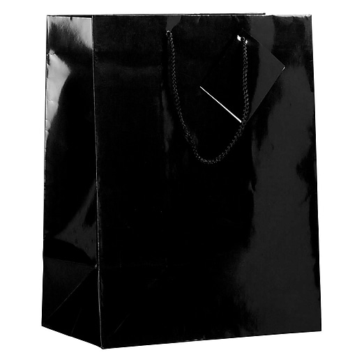 JAM PAPER Glossy Gift Bags with Rope Handles, Large, 10 x 5 x 13, Black