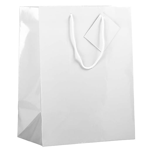 JAM PAPER Glossy Gift Bags with Rope Handles, Large, 10 x 5 x 13, White