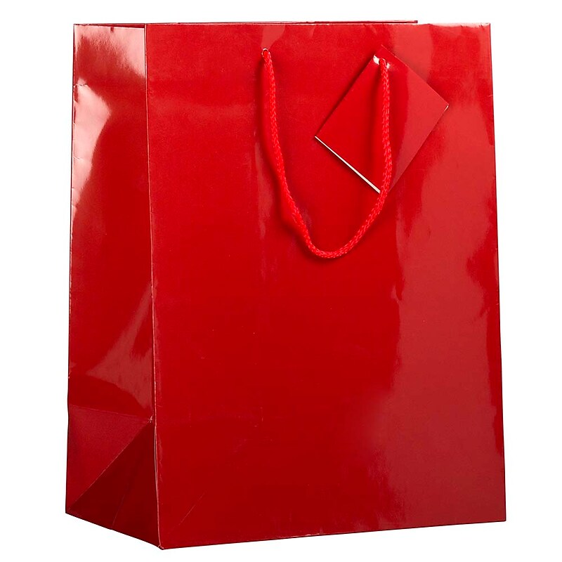 JAM Paper Glossy Gift Bags with Rope Handles, 10" x 13", Red, 3 Bags/Pack (673GLREB) image 1