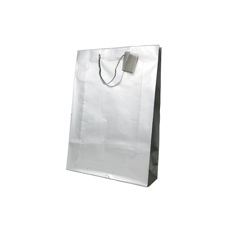 JAM Paper Gift Bags with Rope Handles, 12.5" x 17" x 6", Silver Glossy, 100 Bags/Pack (674GLSI100) image 1