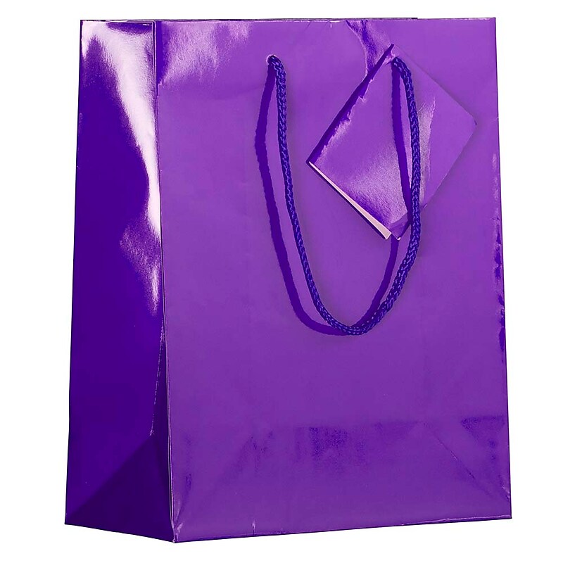 JAM Paper Glossy Gift Bag with Rope Handles, 8" x 4" x 10", Purple, 3 Bags/Pack (672GLPUB) image 1