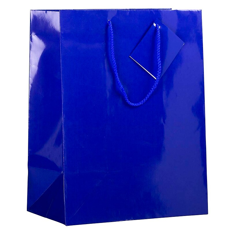 JAM Paper Glossy Gift Bag with Rope Handles, 10" x 5" x 13", Blue, 3 Bags/Pack (673GLBUB) image 1