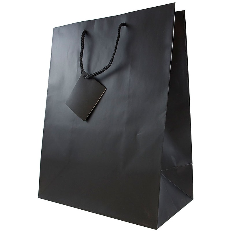 JAM Paper Matte Gift Bag with Rope Handles, 10" x 13" x 5", Black, 3 Bags/Pack (673MABLA) image 1