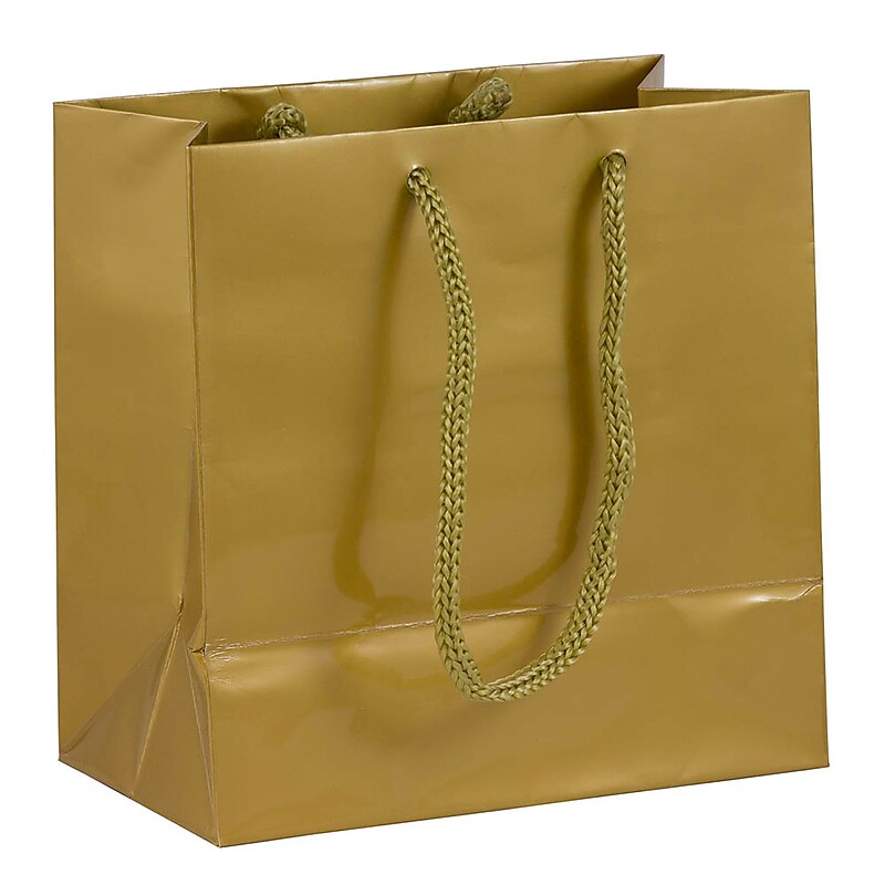 JAM Paper Glossy Gift Bag with Rope Handles, 6.5" x 6.5" x 3.5", Gold, 3 Bags/Pack (896GLGOA) image 1
