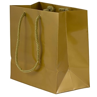 JAM PAPER Gift Bags with Rope Handles, Small Square, 6 1/2 x 6 1/2 x 3 1/2, Gold Glossy, 3/Pack (896GLGOA)