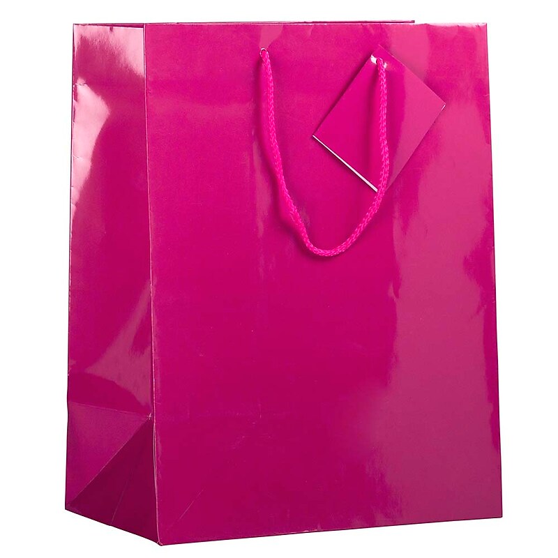 JAM Paper Glossy Gift Bag with Rope Handles, 10" x 5" x 13", Hot Pink, 3 Bags/Pack (673GLFUB) image 1
