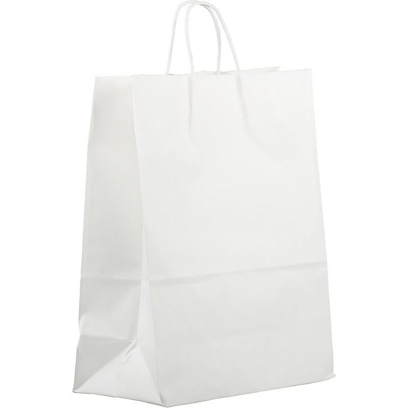 JAM Paper Solid Gift Bags, 12.625" x 15.5" x 6", White Kraft, 100 Bags/Pack (674KRWHB) image 1