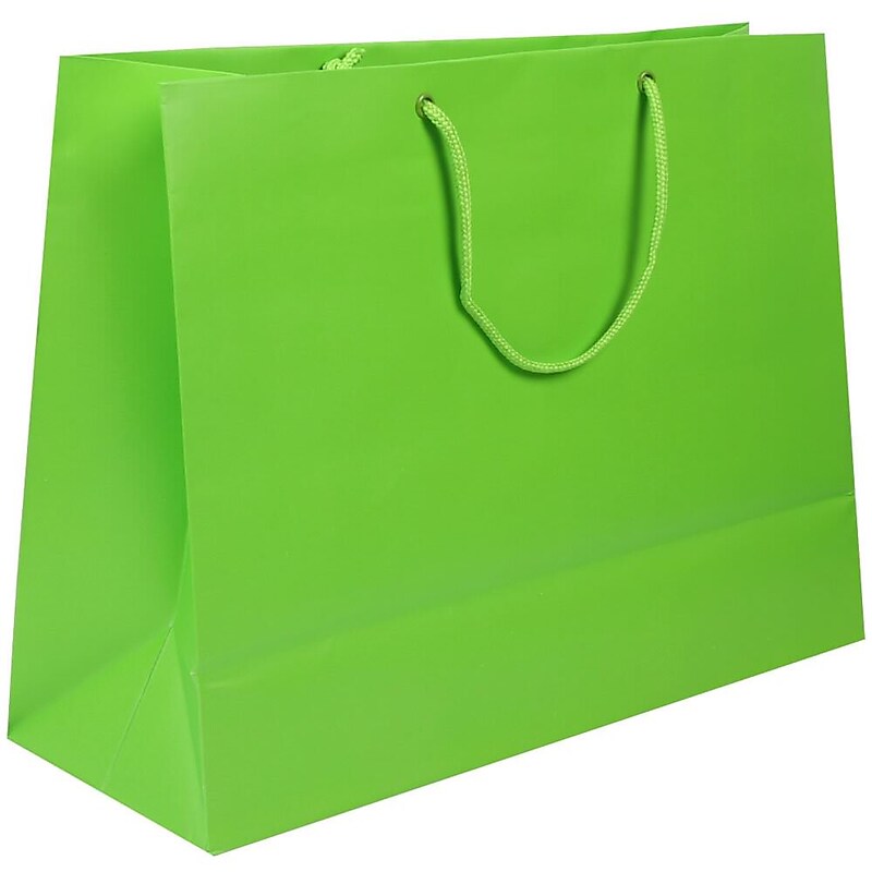 JAM Paper Gift Bags with Rope Handles, 16" x 12" x 6", Matte Lime Green, 100 Bags/Pack (774MALIB) image 1