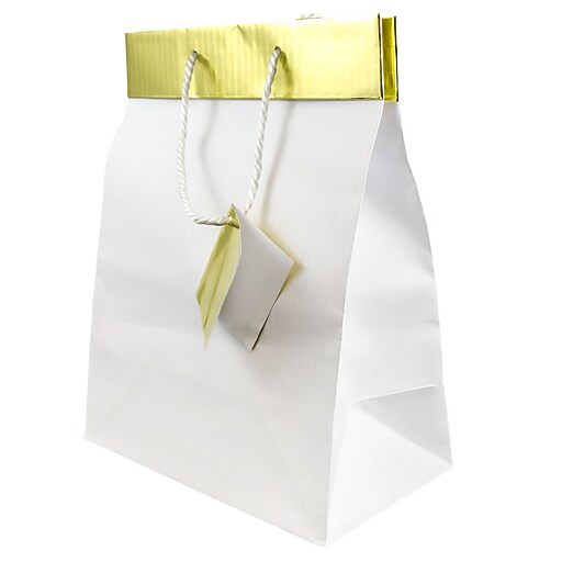 JAM PAPER Gift Bags with Rope Handles, Large, 10 x 13 x 6, White