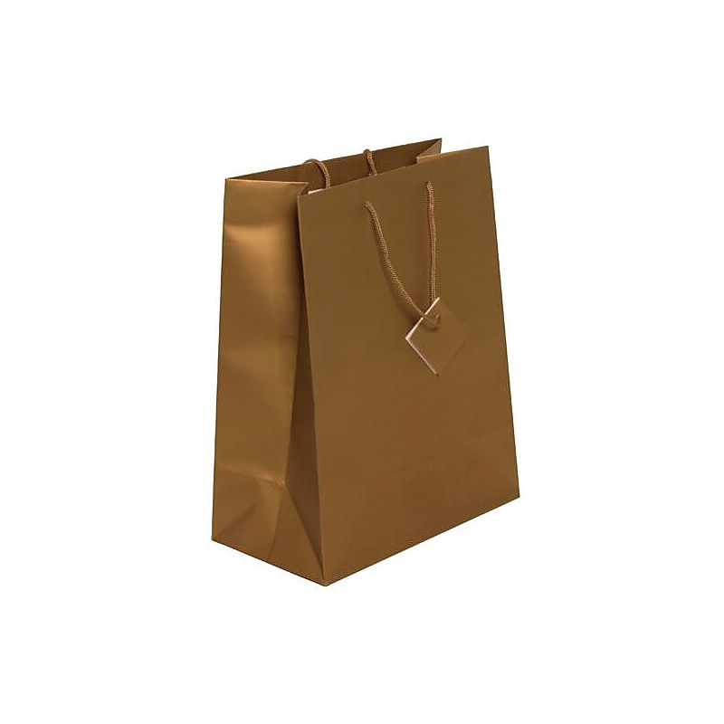 JAM Paper Matte Gift Bag with Rope Handles, 10" x 13" x 5", Gold, 3 Bags/Pack (673MAGOA) image 1