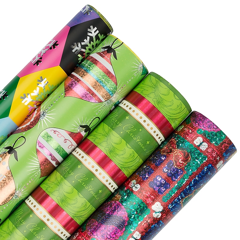 JAM Paper Christmas Wrapping Paper, 25 Sq. ft. x 30", Shimmering Christmas, 4 Rolls/Pack (368532577) image 1