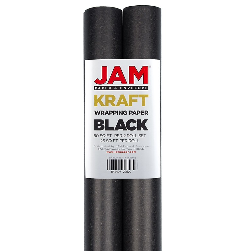JAM Paper Wrapping Paper, 25 Sq. ft. x 30", Black Kraft Paper, 2/Pack (165K25BLG) image 1