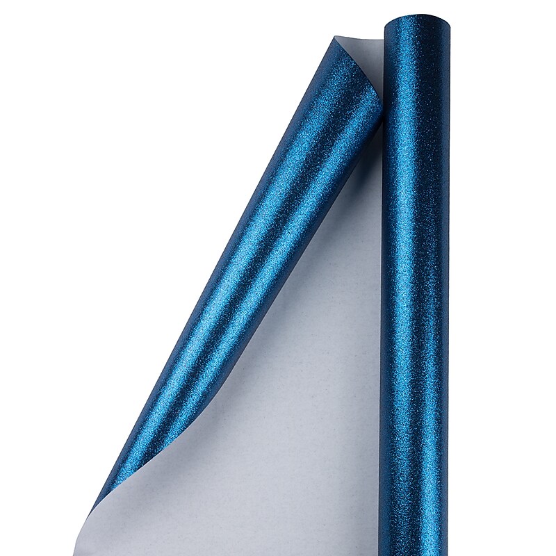 JAM Paper Christmas Wrapping Paper, 20 Sq Ft, Blue Glitter (354537262) image 1