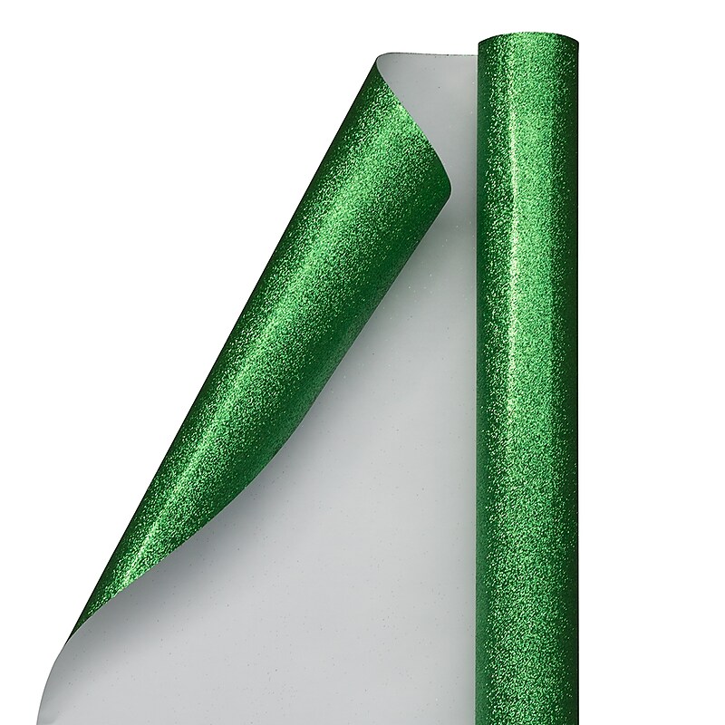 JAM Paper Christmas Wrapping Paper, 20 Sq Ft, Green Glitter (354537263) image 1