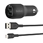 Belkin BOOST CHARGE Dual USB-A Car Charger, 24W + USB-A to Lightning Cable, Black~#|#~sp109346834_sc7
