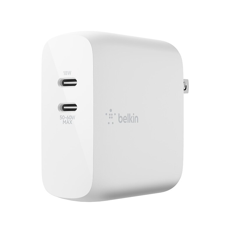 Belkin BOOST CHARGE Dual USB-C PD GaN Wall Charger, 68 W, White image 1