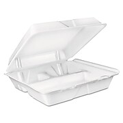 Boardwalk® Bagasse Molded Fiber Food Containers, Hinged-Lid, 3-Compartment 9 x 9, White, 100/Sleeve, 2 Sleeves/Carton