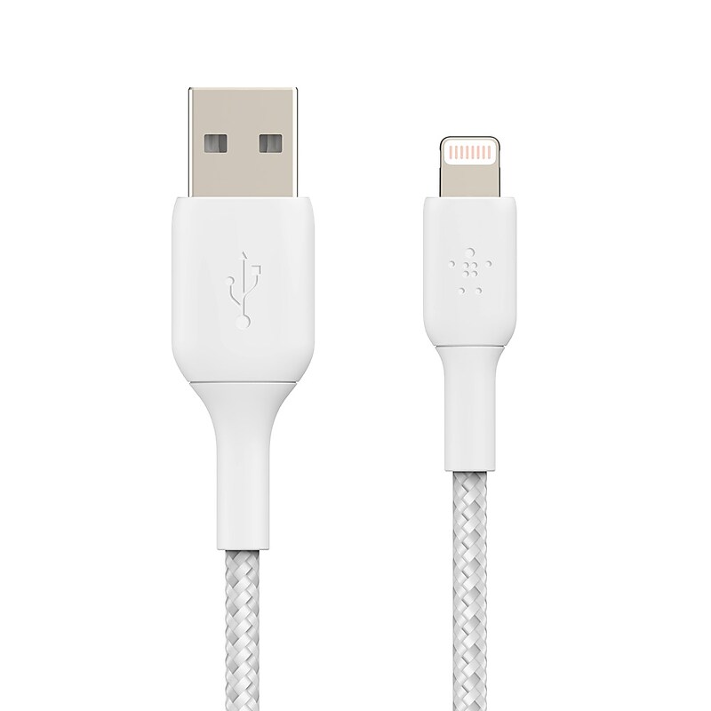 Belkin BOOST CHARGE Braided Lightning to USB-A Cable, 3.3 ft., White (CAA002BT1MWH) image 1