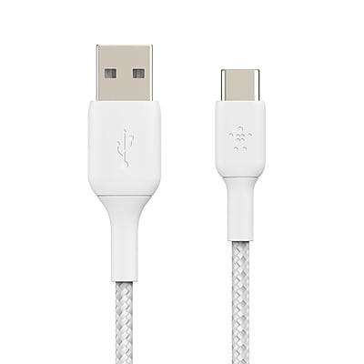 Belkin BoostCharge Braided USB-C to USB-A Cord (2M/6.6ft) for iPhone 15 Series, Samsung Galaxy S24 Series, Note20, Google Pixel 7 & 8, iPad Pro, Nintendo Switch, & More - White