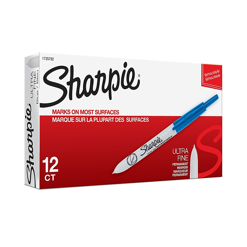 Sharpie Retractable Permanent Markers, Ultra Fine Tip, Blue, 12/Pack (1735792) image 1