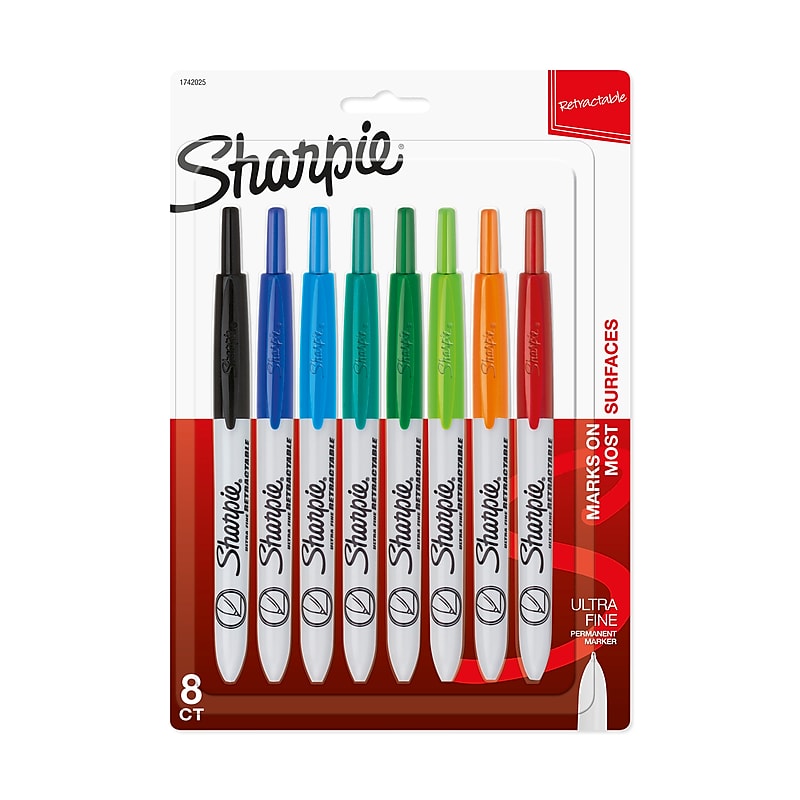 Sharpie Retractable Permanent Markers, Ultra Fine Tip, Assorted, 8/Pack (1742025) image 1