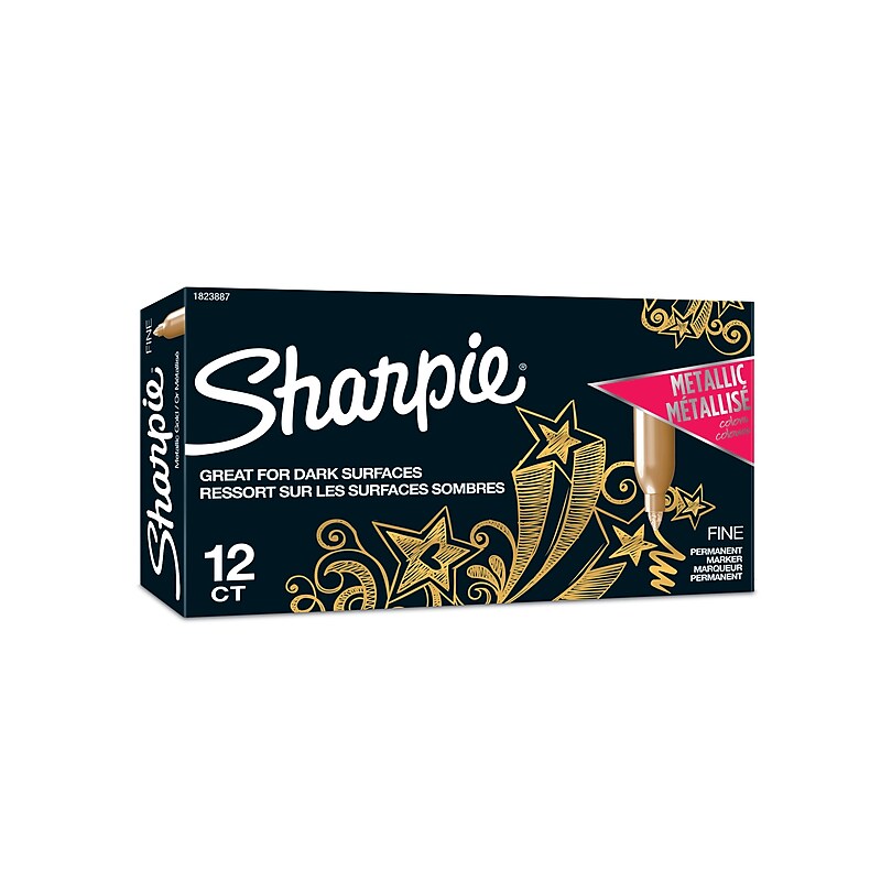 Sharpie Permanent Markers, Fine Tip, Gold Metallic, 12/Pack (1823887) image 1
