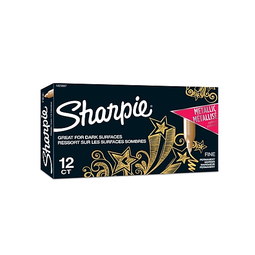 Sharpie Permanent Markers, Fine Tip, Gold Metallic, 12/Pack