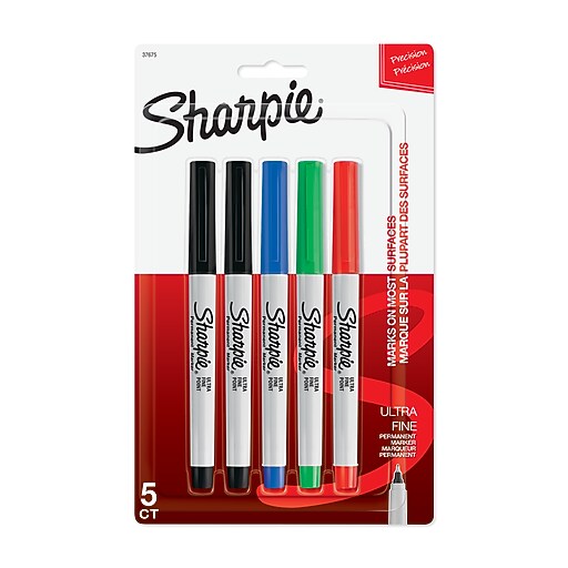 Sharpie Permanent Markers, Ultra Fine Point, Assorted Colors, 5/Pack (37675) at Staples
